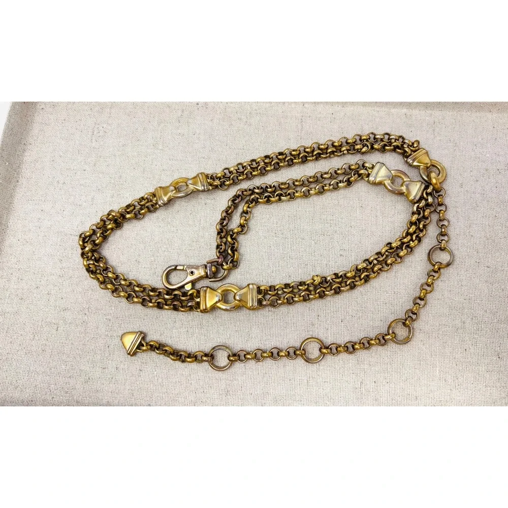 Vintage Gold Tone Double Row Rolo Chain Belt Bow Connectors Adjustable Clasp
